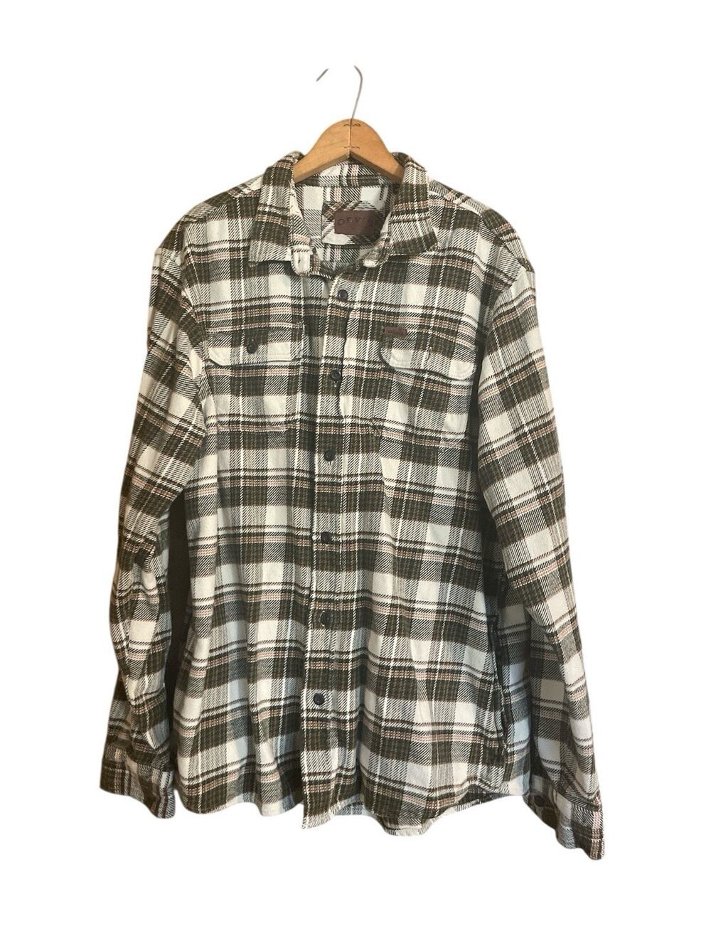 Orvis Men’s XL Green Plaid Flannel Shacket Jacket 100% Cotton Button Up